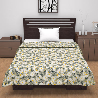 120 GSM Classic Yellow Floral Cotton Single Bed Dohar