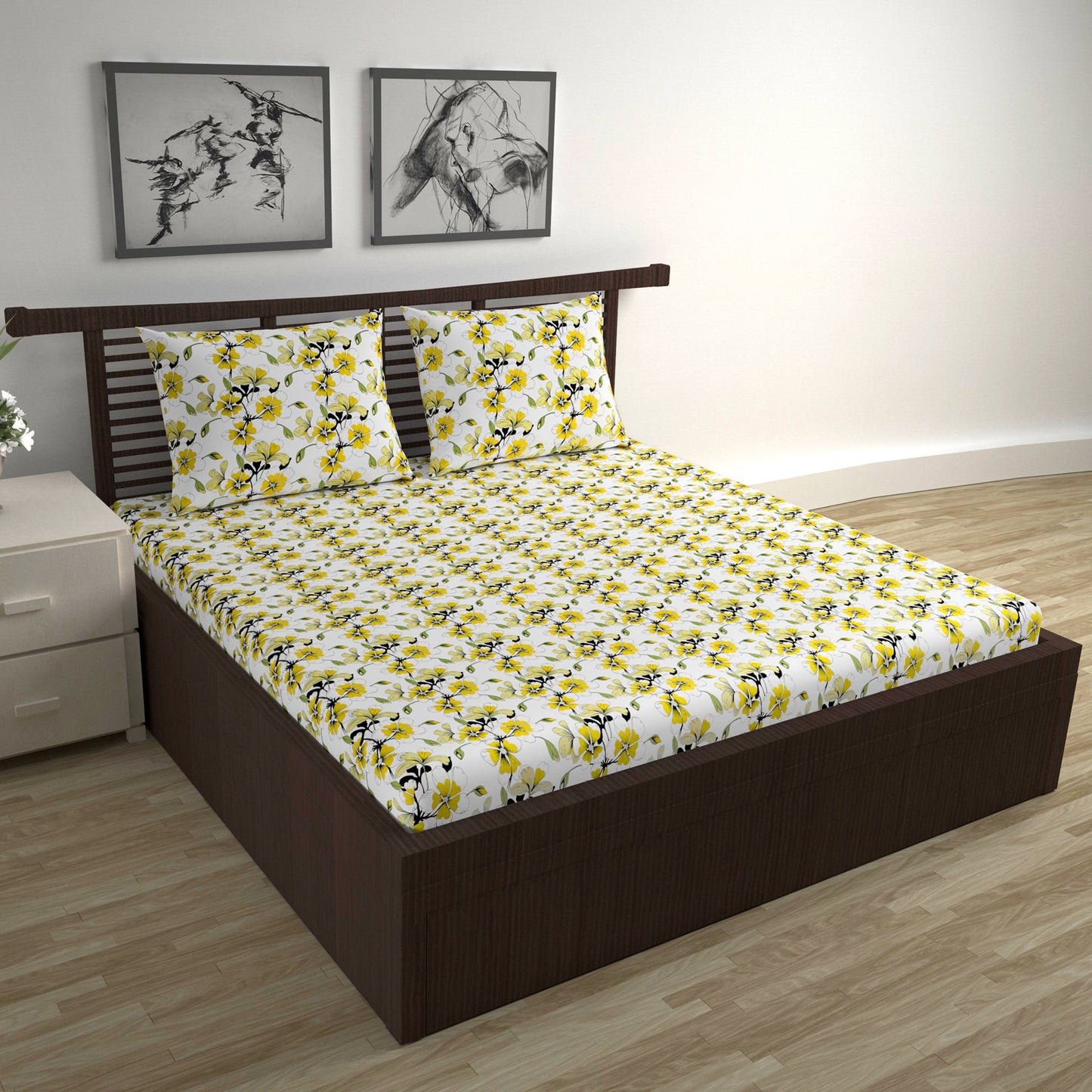 Daffodil Yellow Elegant Double Bed Bedsheet