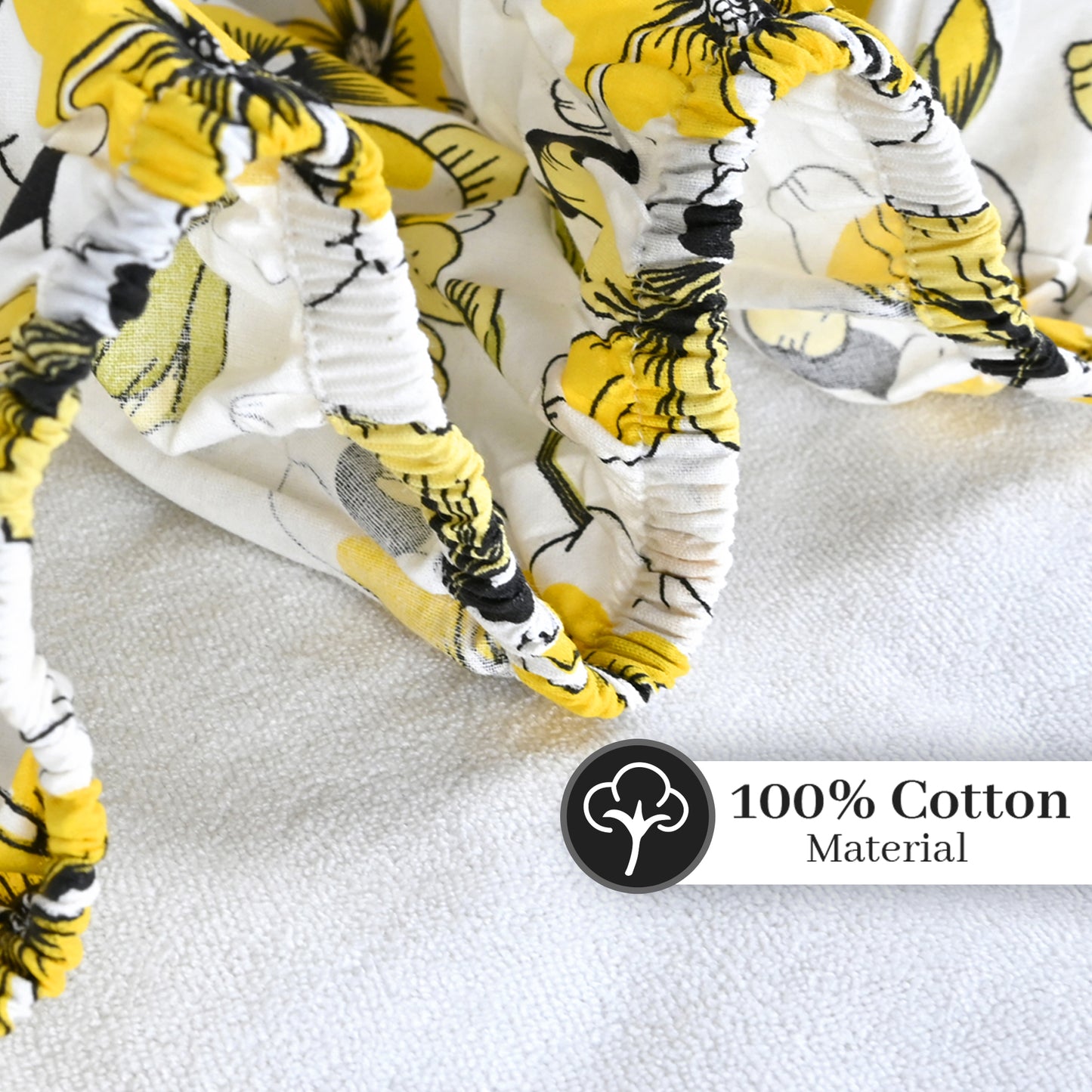 Golden Daffodil Floral 144 TC Cotton King Fitted Bedsheet With 2 Pillowcovers