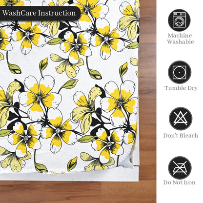 Golden Daffodil Floral 144 TC Cotton King Fitted Bedsheet With 2 Pillowcovers