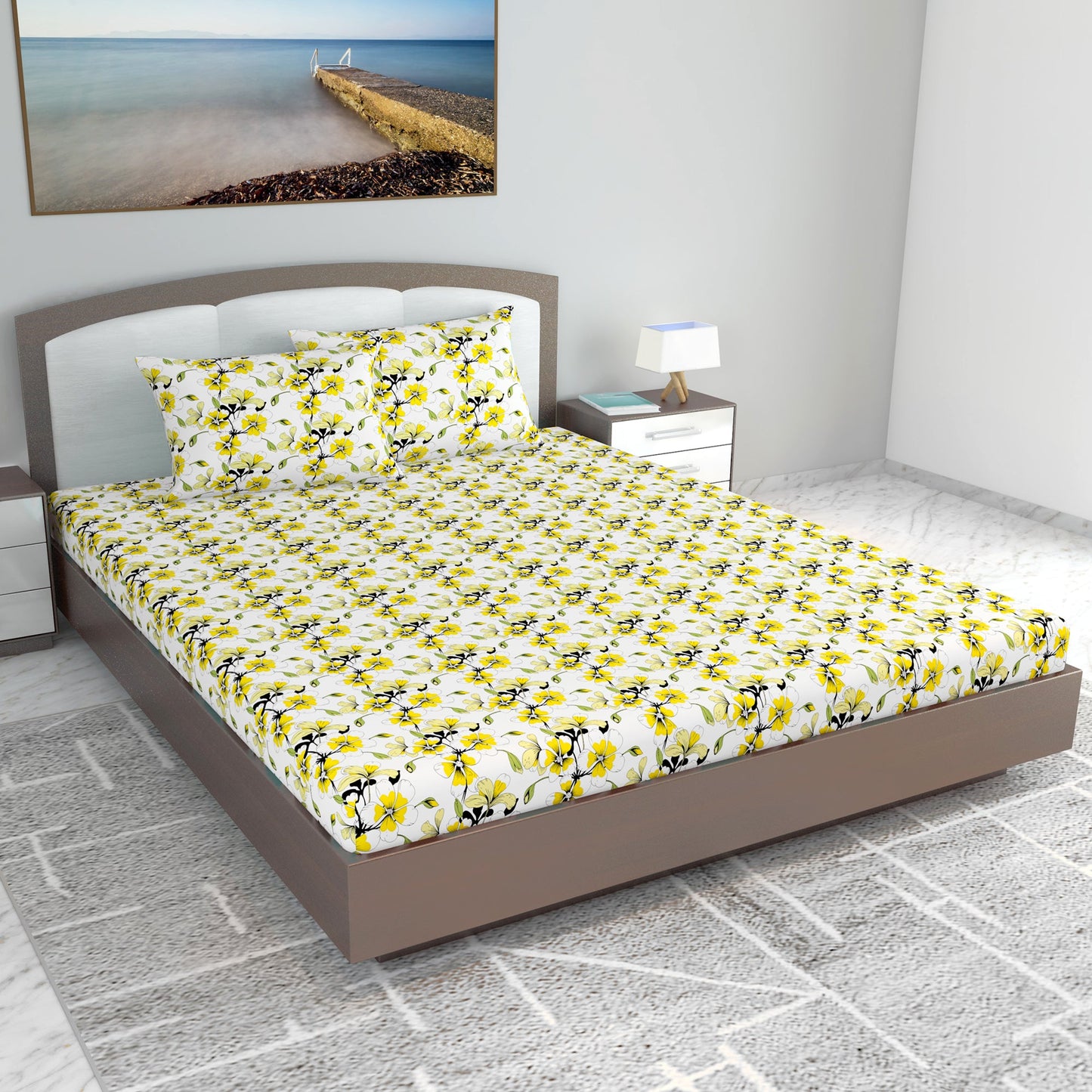 Daffodil Yellow Elegant King Size Bed Bedsheet