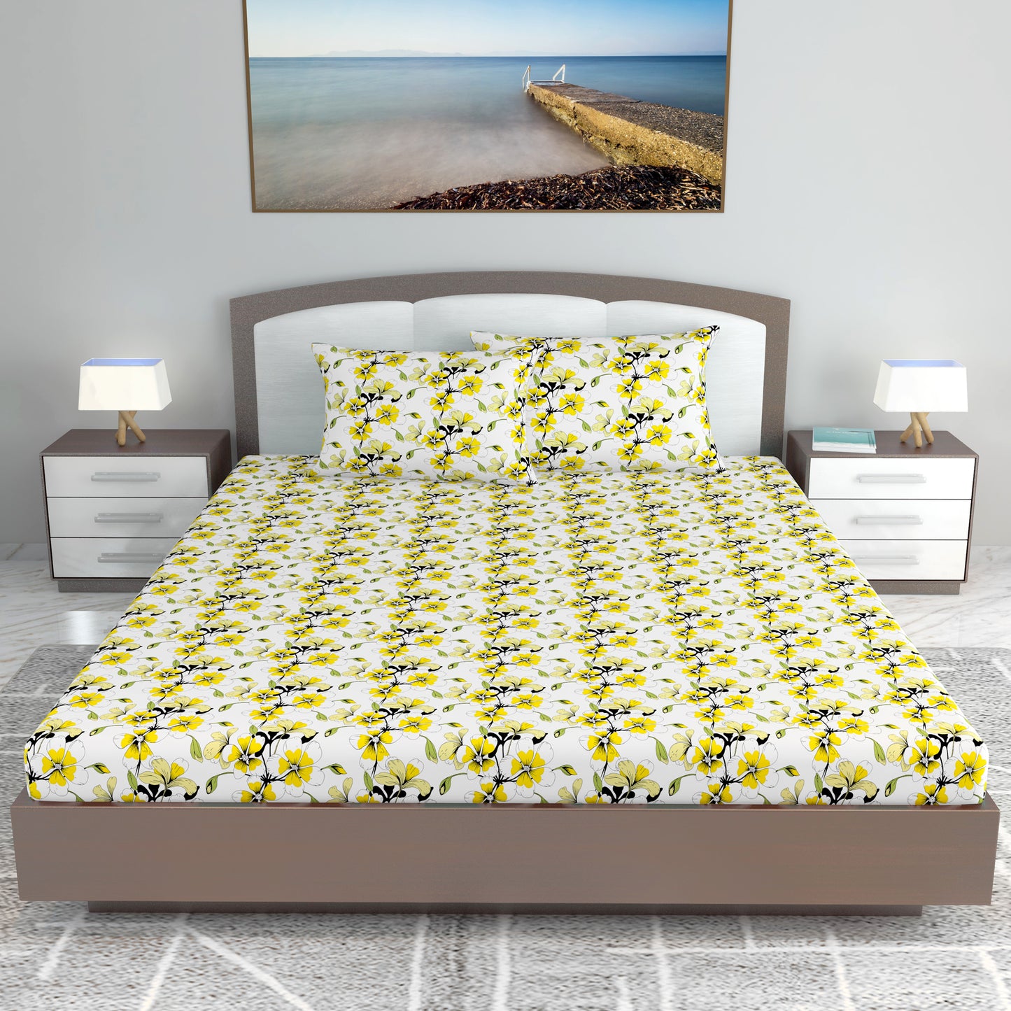 Daffodil Yellow Elegant King Size Bed Bedsheet