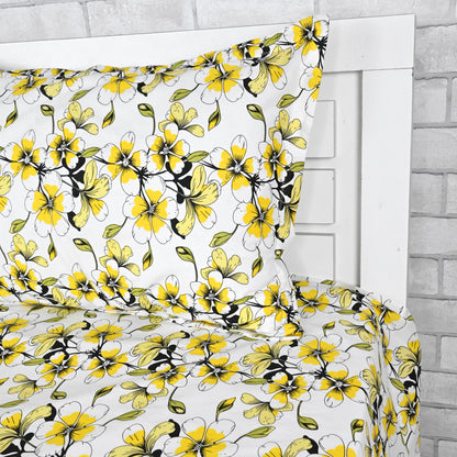 Golden Daffodil Floral Print 144 TC Cotton Single Bed Bedsheet