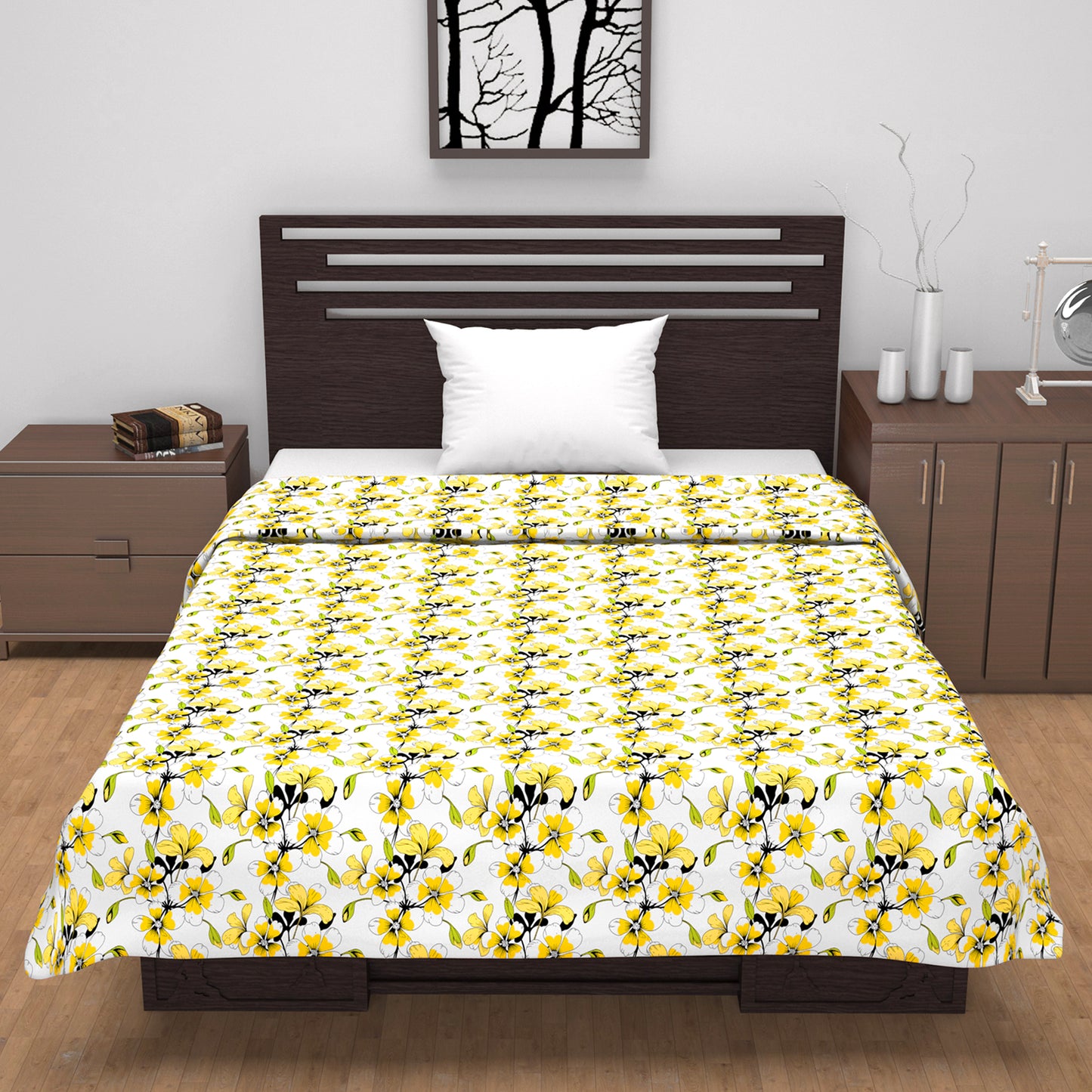 Golden Daffodil Floral Single Cotton Dohar – 144 TC Pure Cotton