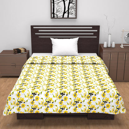 Golden Daffodil Floral Single Cotton Dohar – 144 TC Pure Cotton