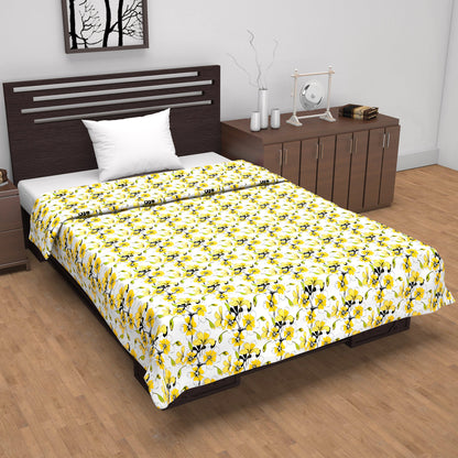 Golden Daffodil Floral Single Cotton Dohar – 144 TC Pure Cotton