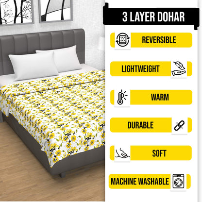 Golden Daffodil Floral Single Cotton Dohar – 144 TC Pure Cotton