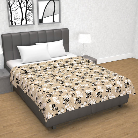 Beige Sunflower Floral Double Bed Dohar – 120 GSM Cotton