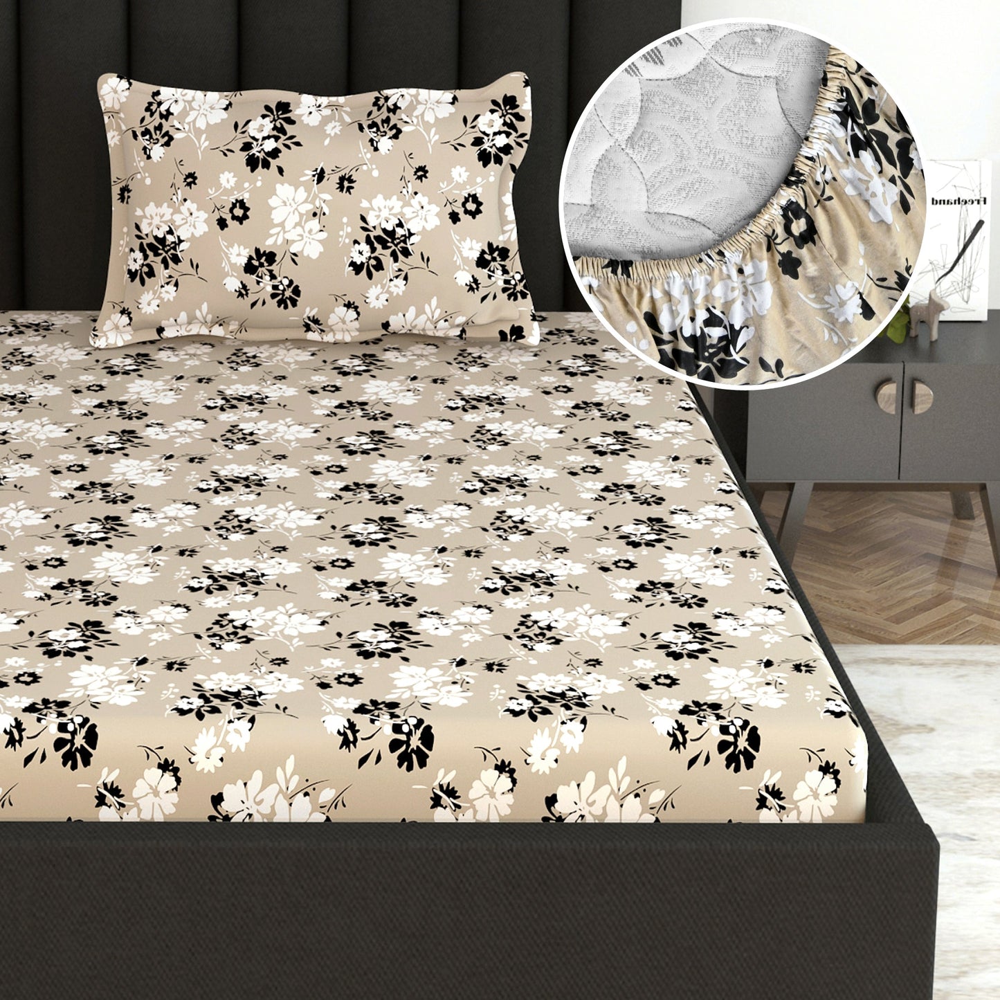 Ivory Sunflowers Deep Pocket Elastic Fitted Bedsheet For Single Bed