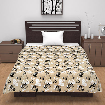 Beige Sunflower Floral Single Bed Dohar – 120 GSM Cotton