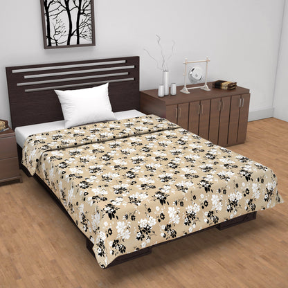 Beige Sunflower Floral Single Bed Dohar – 120 GSM Cotton