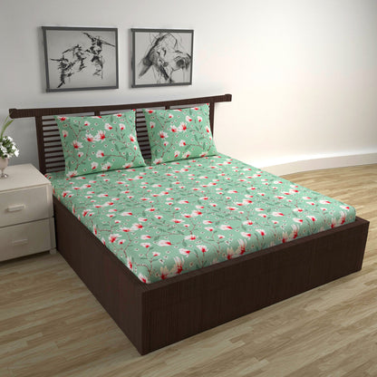 Blossom Haven Mint Elegant Double Bed Bedsheet