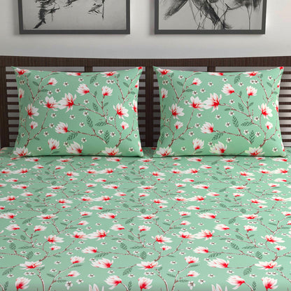 Blossom Haven Mint Elegant Double Bed Bedsheet