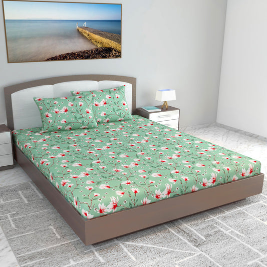 Blossom Haven Mint Elegant King Size Bed Bedsheet