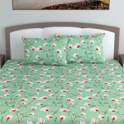 Blossom Haven Mint Elegant King Size Bed Bedsheet