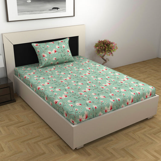 Blossom Haven Mint Elegant Single Bed Bedsheet