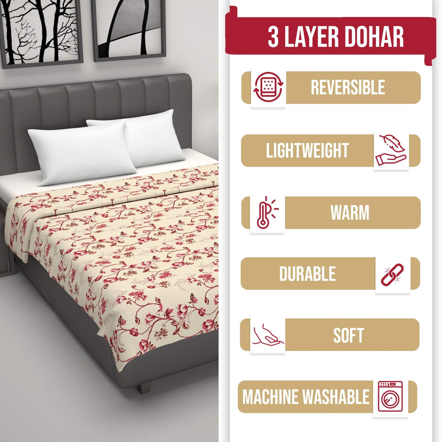 Sky Blue Mist Floral Single Bed Dohar - 120 GSM Cotton