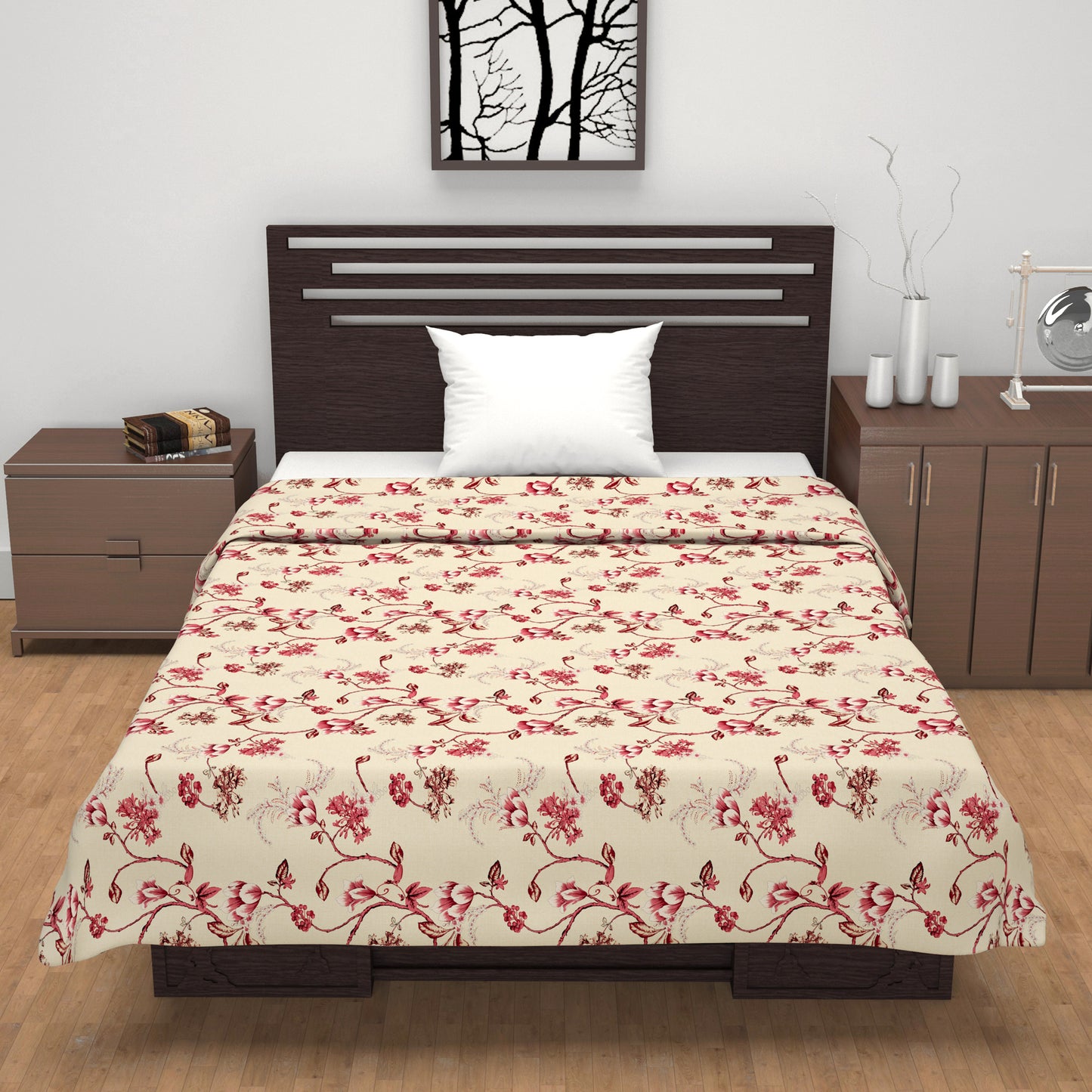 Sky Blue Mist Floral Single Bed Dohar - 120 GSM Cotton