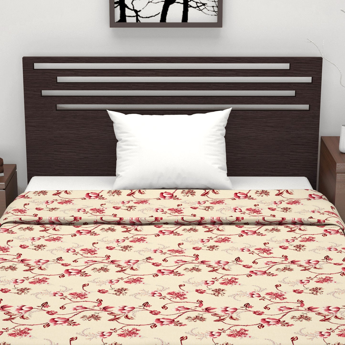 Summer Fern Floral Cotton Dohar For Single Bed - 144 TC