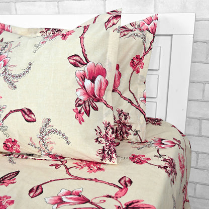 Summer Fern Floral Print 144 TC Cotton Bedsheet For Double Bed