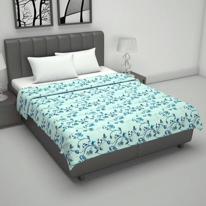 Frost Blue Floral Double Bed Dohar – 120 GSM Cotton