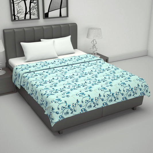 Frost Blue Floral Double Bed Dohar – 120 GSM Cotton