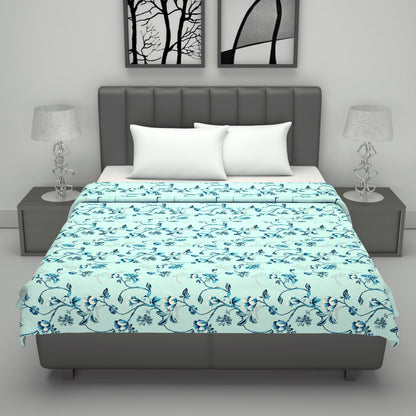 Frost Blue Floral Double Bed Dohar – 120 GSM Cotton