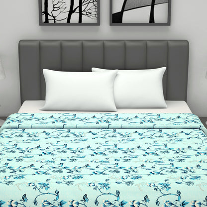 Frost Blue Floral Double Bed Dohar – 120 GSM Cotton
