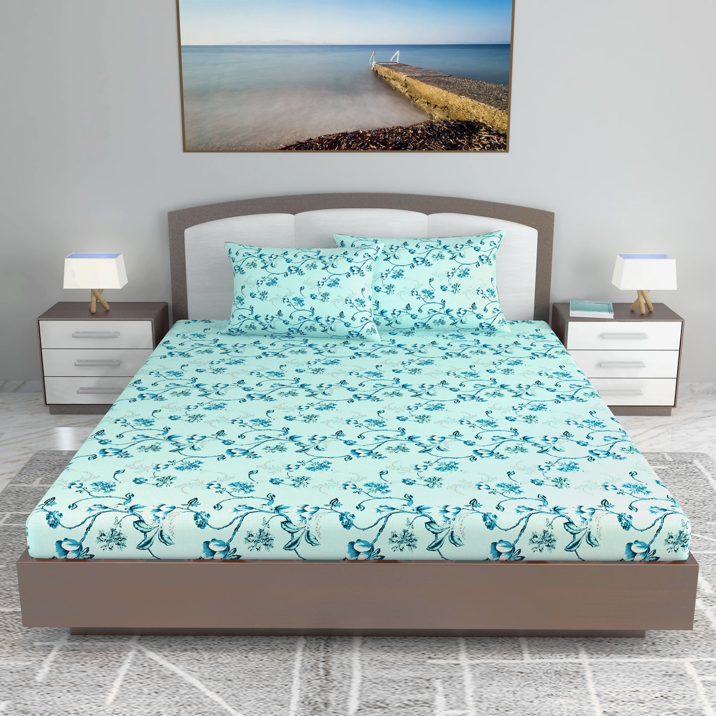 Winter Fern Elegant Print King Size Bed Bedsheet