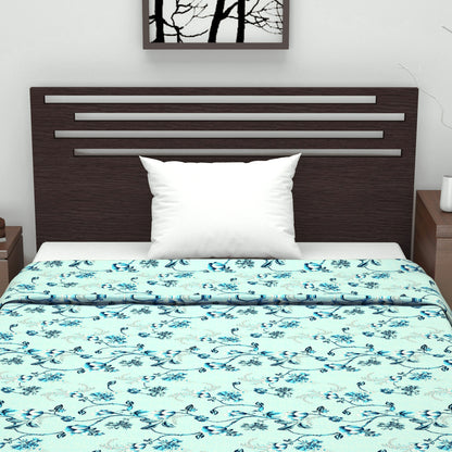 Winter Fern Frost Blue Floral Single Cotton Dohar – 144 TC Cotton