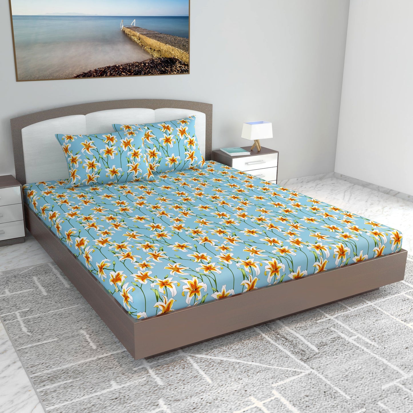 Wildflower Charm Elegant King Size Bed Bedsheet