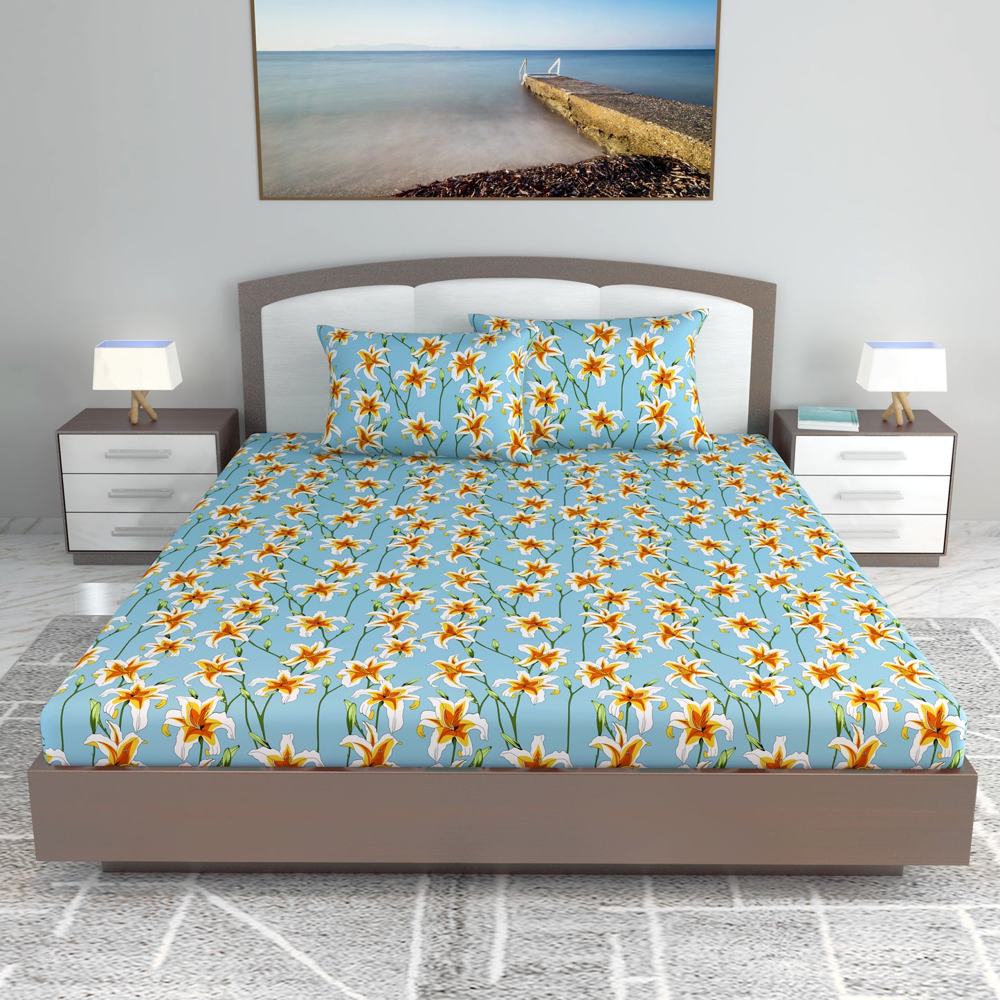 Wildflower Charm Elegant King Size Bed Bedsheet