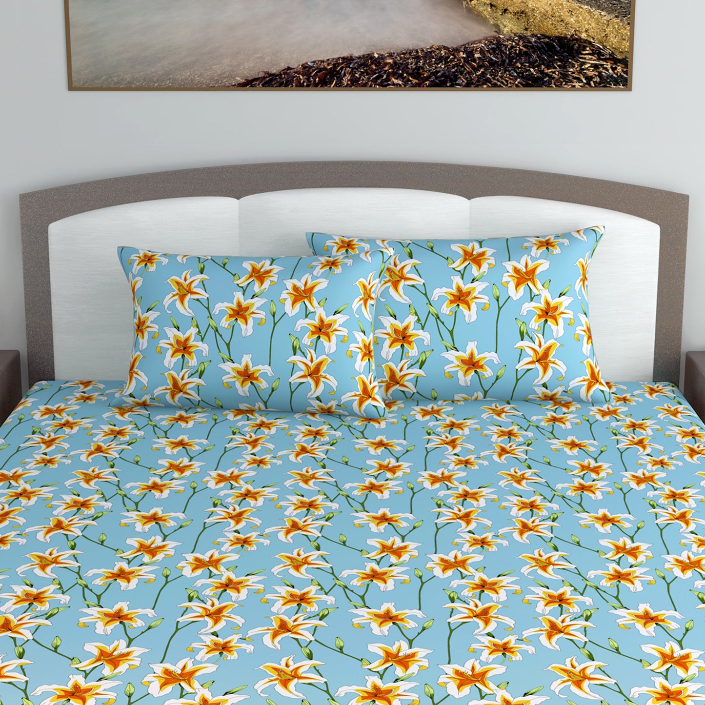 Wildflower Charm Elegant King Size Bed Bedsheet