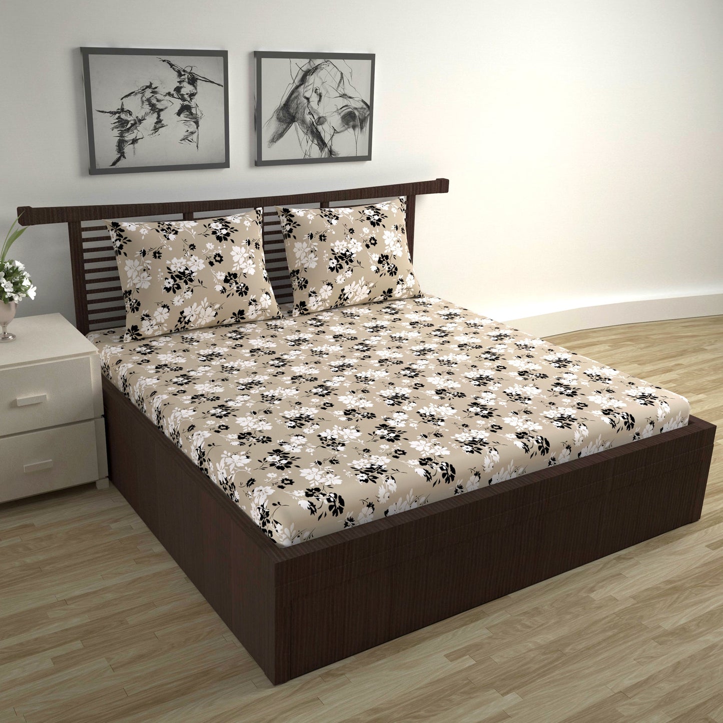 Ivory Sunflowers Elegant Double Bed Bedsheet