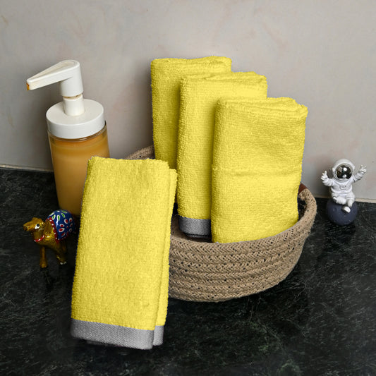 Yellow Cotton Face Towels Set of 4 (30x30 cm)