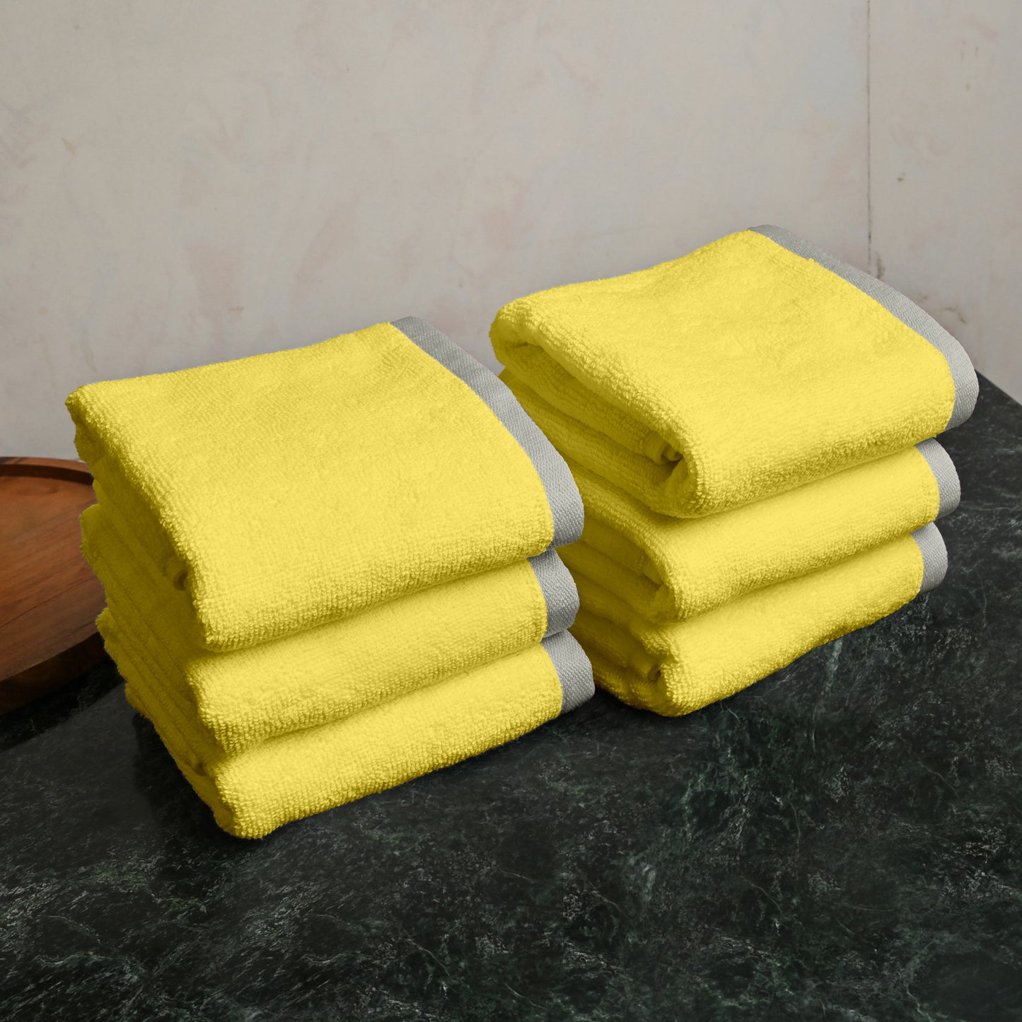 Yellow Cotton Face Towels Set of 6 (30x30 cm)