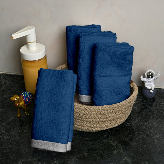 Blue Cotton Face Towels Set of 4 (30x30 cm)