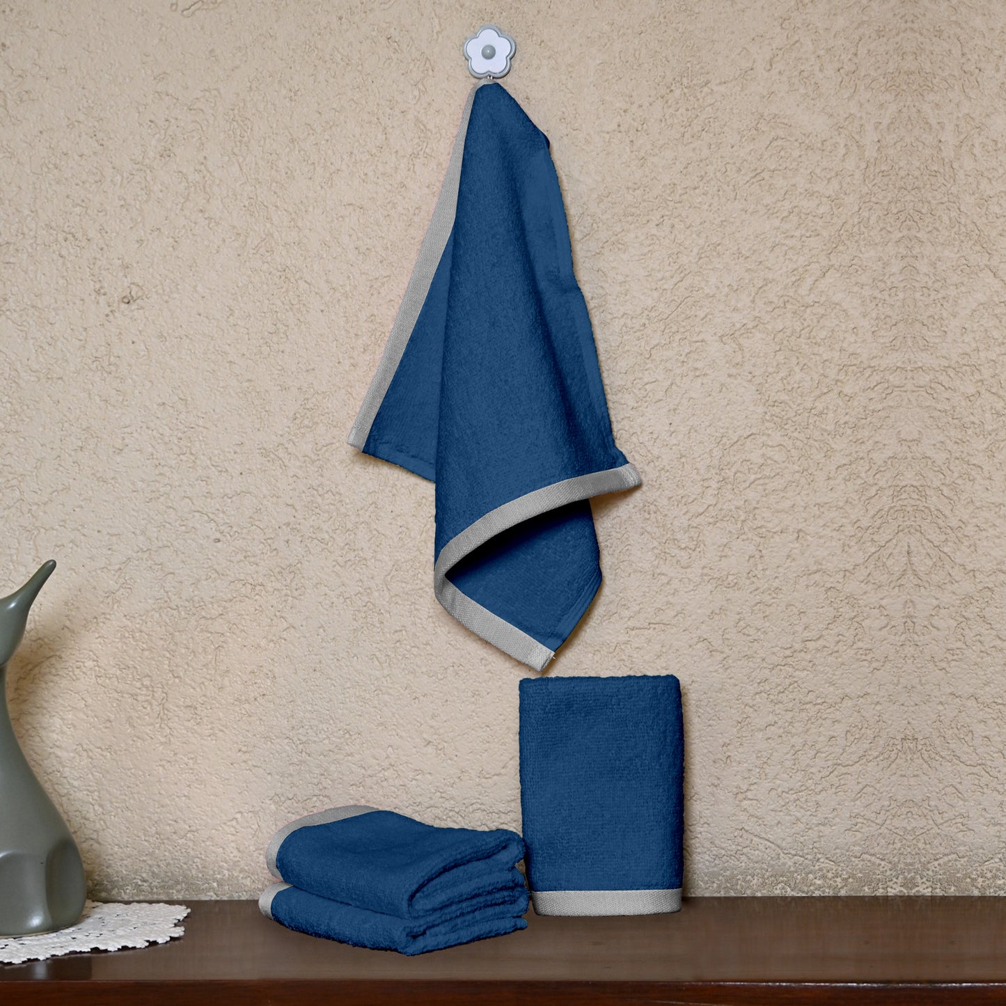 Blue Cotton Face Towels Set of 4 (30x30 cm)