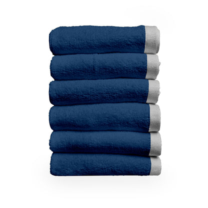 Blue Cotton Face Towels Set of 6 (30x30 cm)