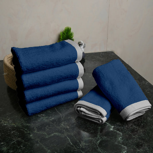 Blue Cotton Face Towels Set of 6 (30x30 cm)