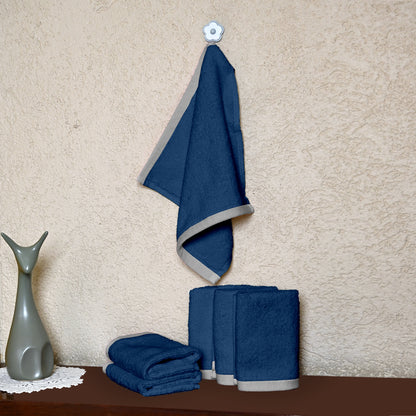 Blue Cotton Face Towels Set of 6 (30x30 cm)