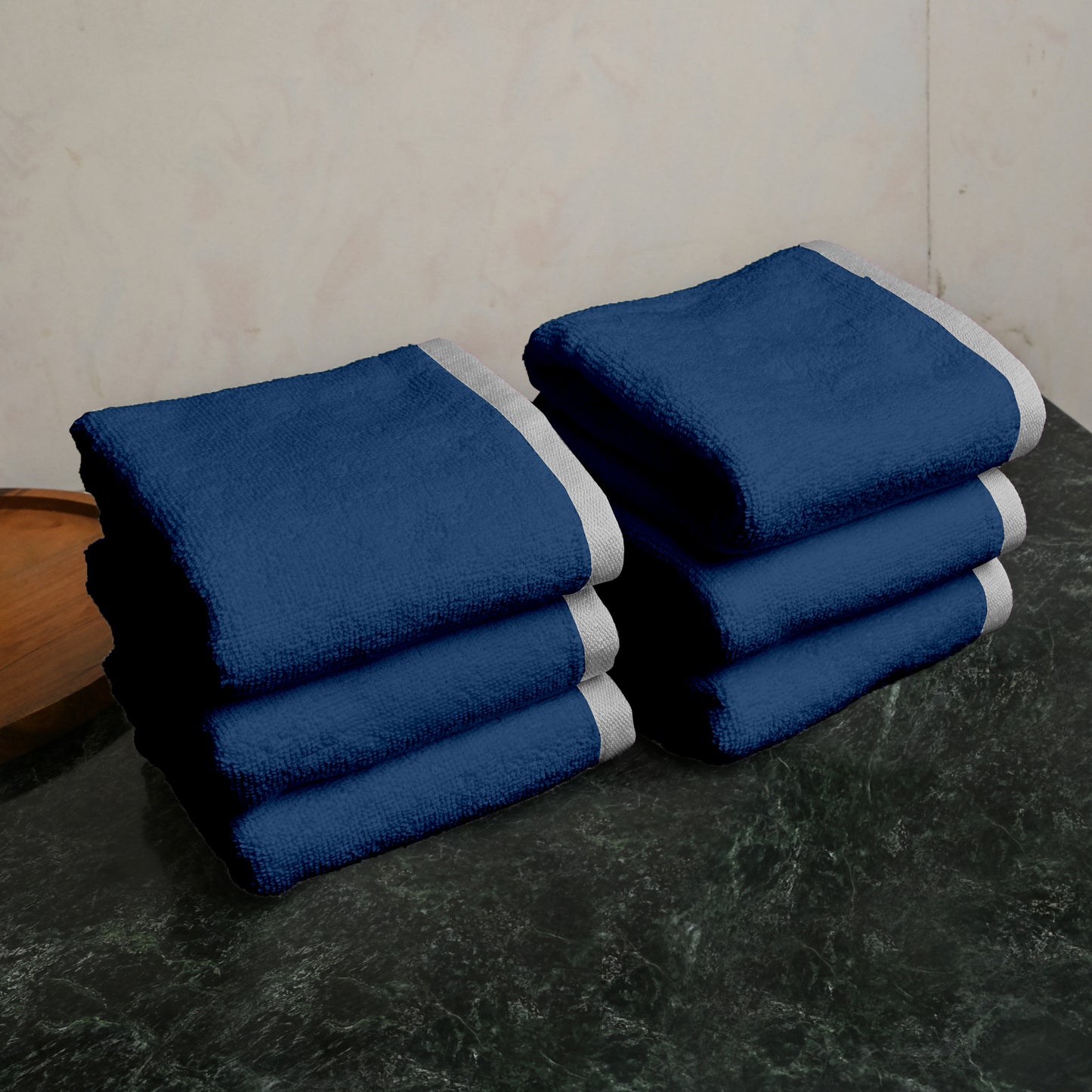 Blue Cotton Face Towels Set of 6 (30x30 cm)