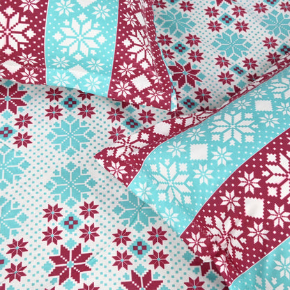 Aqua Scarlet Floral 144 TC Polycotton Double Fitted Bedsheet With 2 Pillowcovers