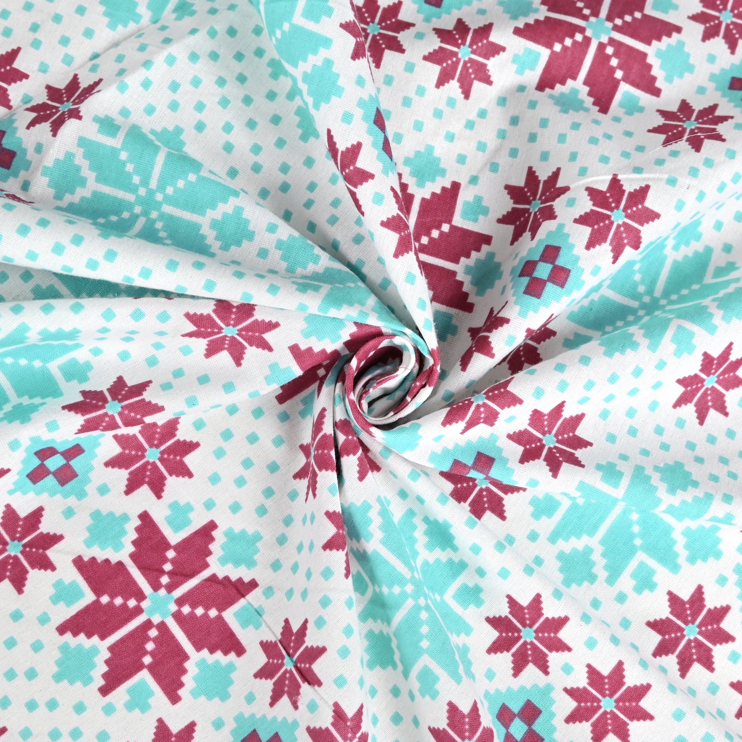 Aqua Scarlet Floral 144 TC Polycotton Double Fitted Bedsheet With 2 Pillowcovers