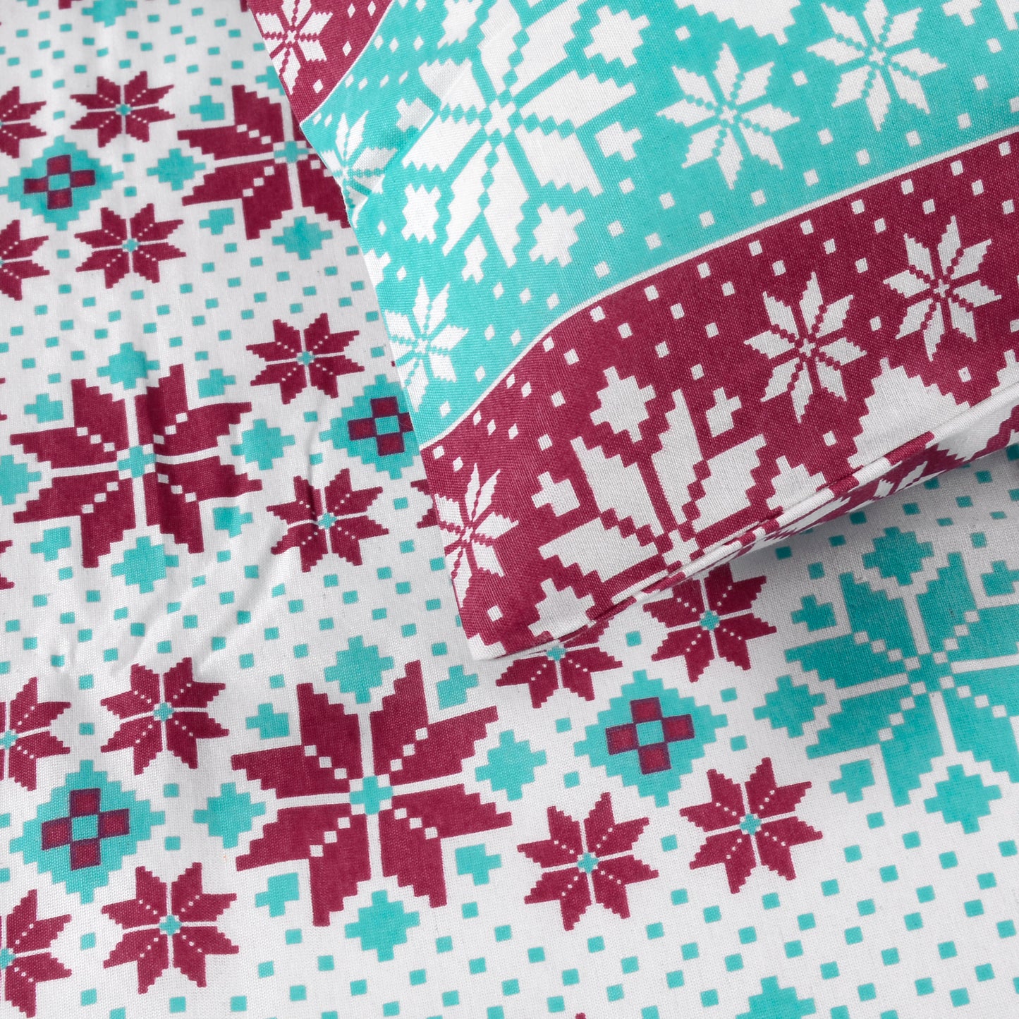 Aqua Scarlet Floral 144 TC Polycotton Double Bedsheet With 2 Pillowcovers