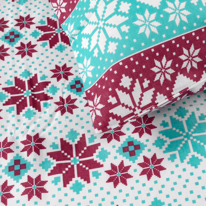 Aqua Scarlet Floral 144 TC Polycotton Double Bedsheet With 2 Pillowcovers