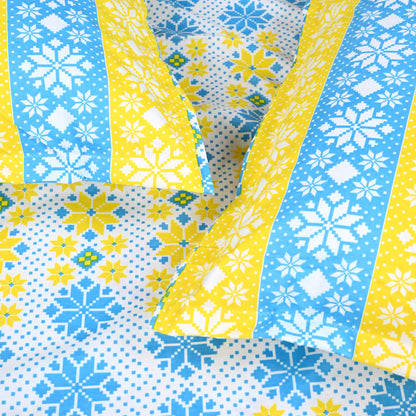 Azure Gold Floral 144 TC Polycotton Double Fitted Bedsheet With 2 Pillowcovers