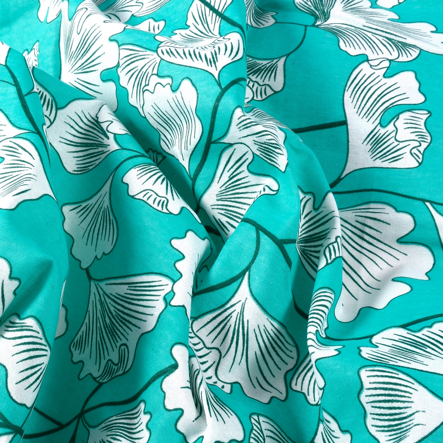 Teal & White Floral 144 TC Polycotton Double Bedsheet With 2 Pillowcovers