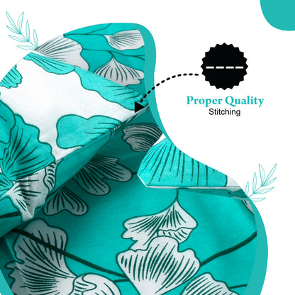 Teal & White Floral 144 TC Polycotton Double Bedsheet With 2 Pillowcovers
