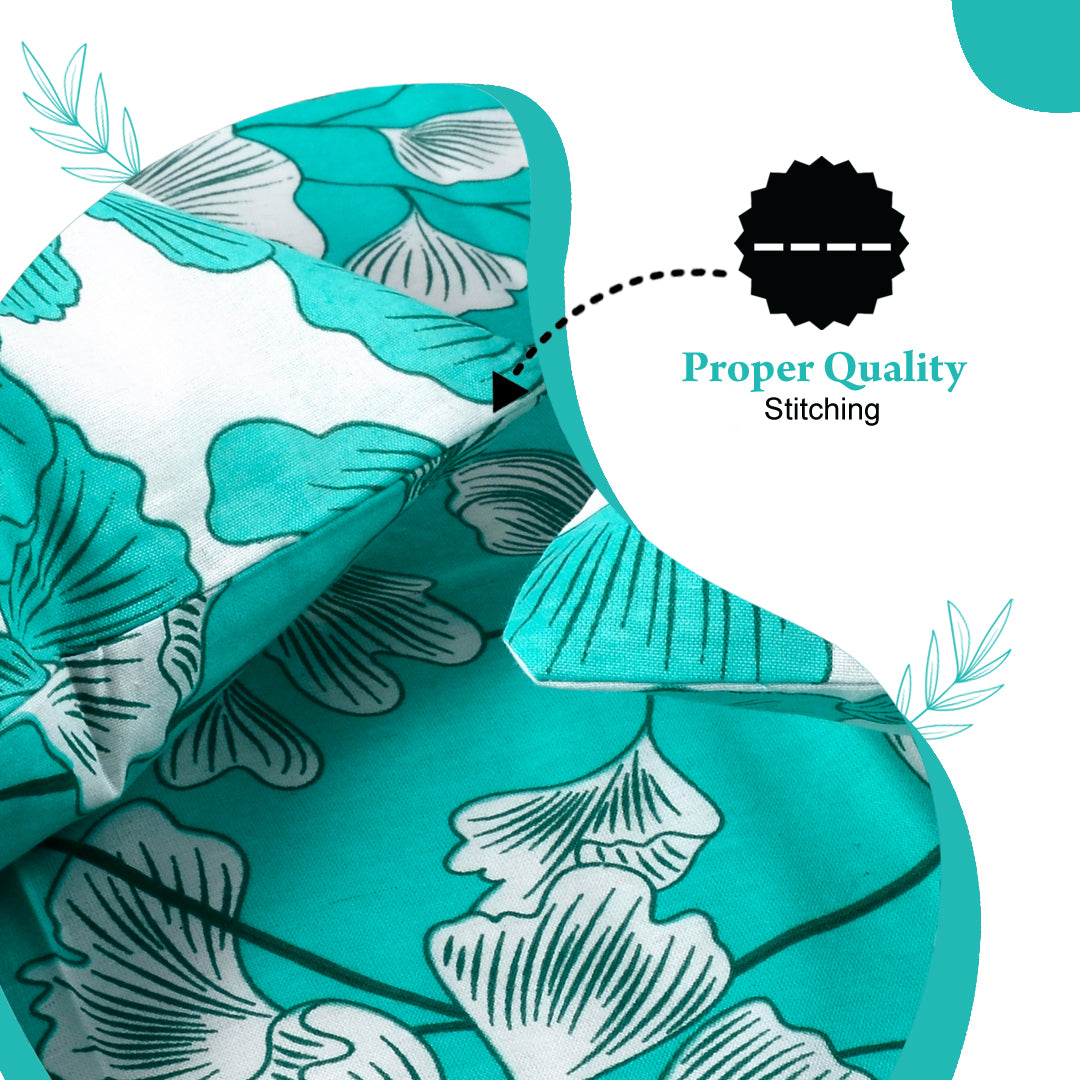 Teal & White Floral 144 TC Polycotton Single Bedsheet With 1 Pillowcover